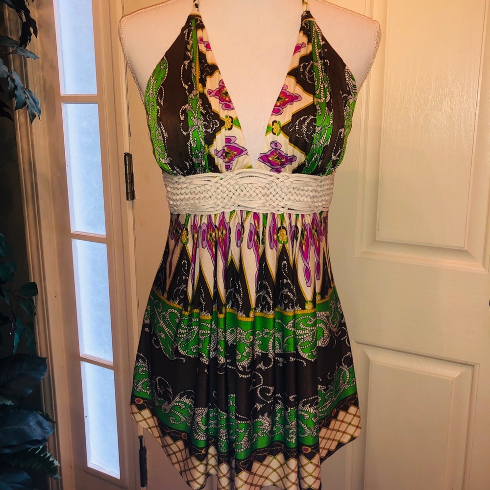 SKY silk colorful leather belt top Sz L